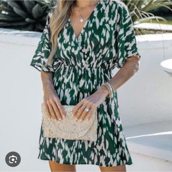 Cupshe Green & Gray White Patterned Women's Dress Coverup - XL NWT - Picture 1 of 5